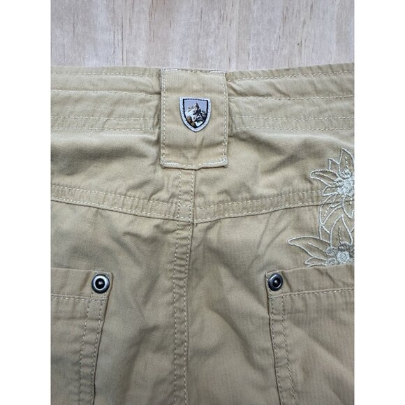 Kuhl Dry Capri Pants Women's Tan Floral Embroidered Mid 8 Hiking Outdoors - Picture 6 of 8